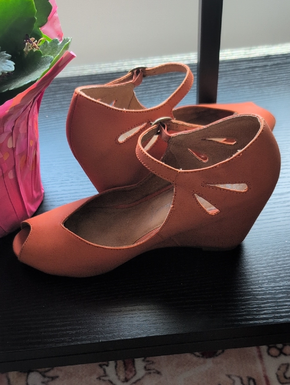 Jeffrey Campbell Terracotta Peep-Toe Ankle Strap Wedges